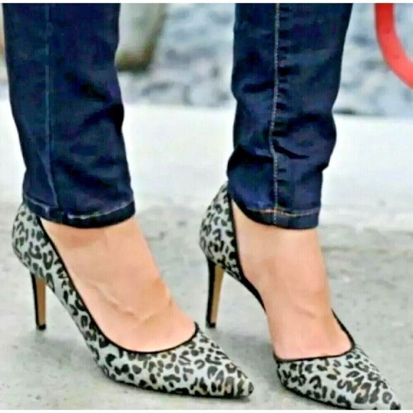 Halogen Leopard Print Heels Womens Calf Hair Marlie D' Orsay Pumps Sz 9 1/2 M - Picture 1 of 12